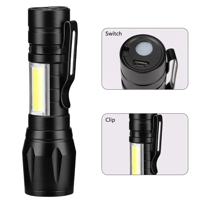 LED Flashlight – Waterproof Torch with USB Fast Charging & Side Lamp - Image 3