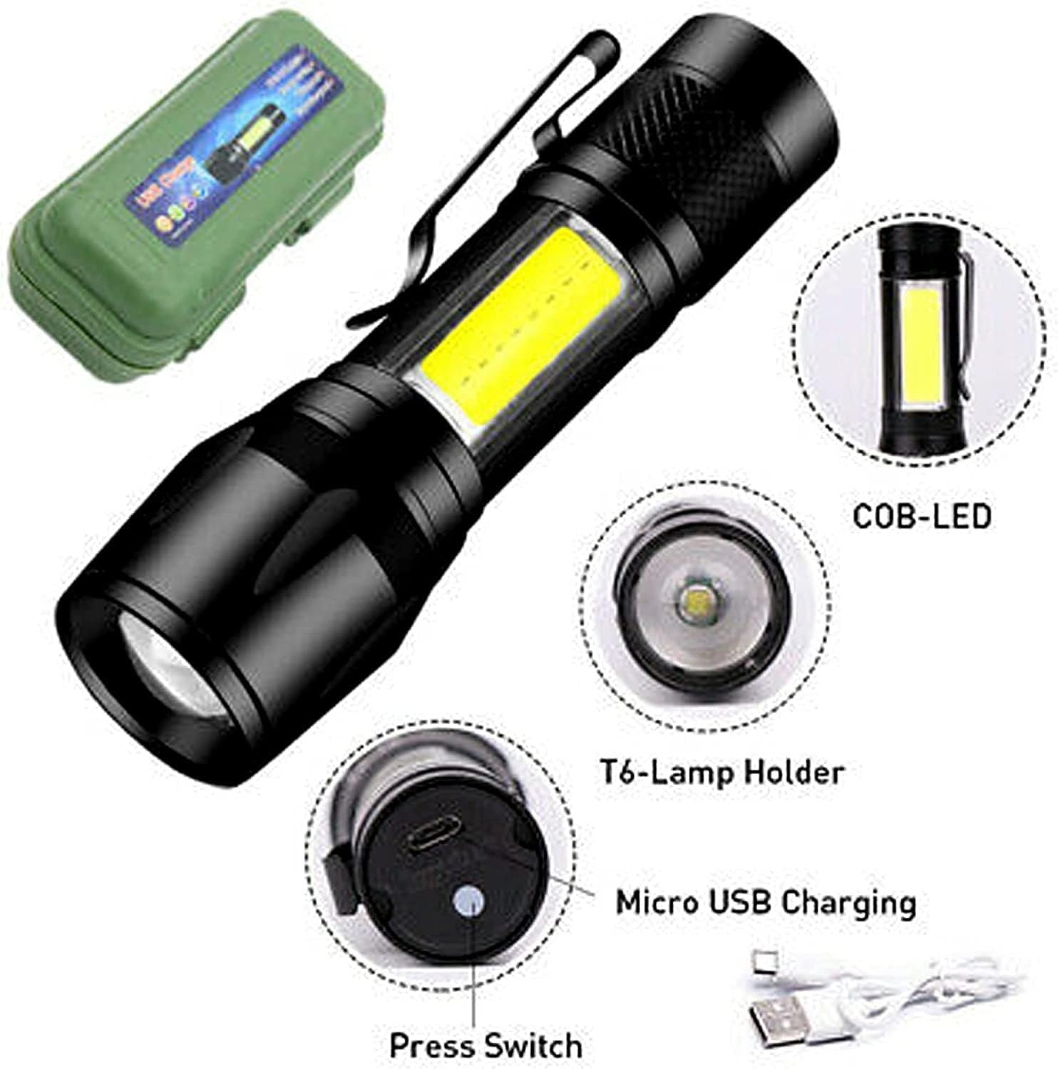 LED Flashlight – Waterproof Torch with USB Fast Charging & Side Lamp - Image 4